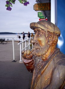 Looking across the Sidney Harbour, with an old salty dog in the foreground